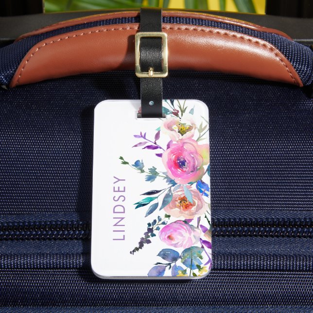 Sunrise Boho Floral Custom Monogram Luggage Tag (Front Insitu 2)