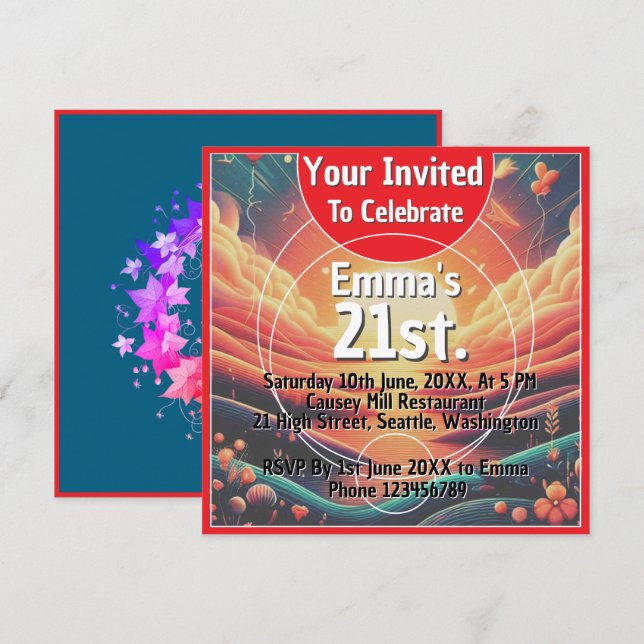 Sunrise Burst Birthday Celebration 21st Invitation (Front/Back)