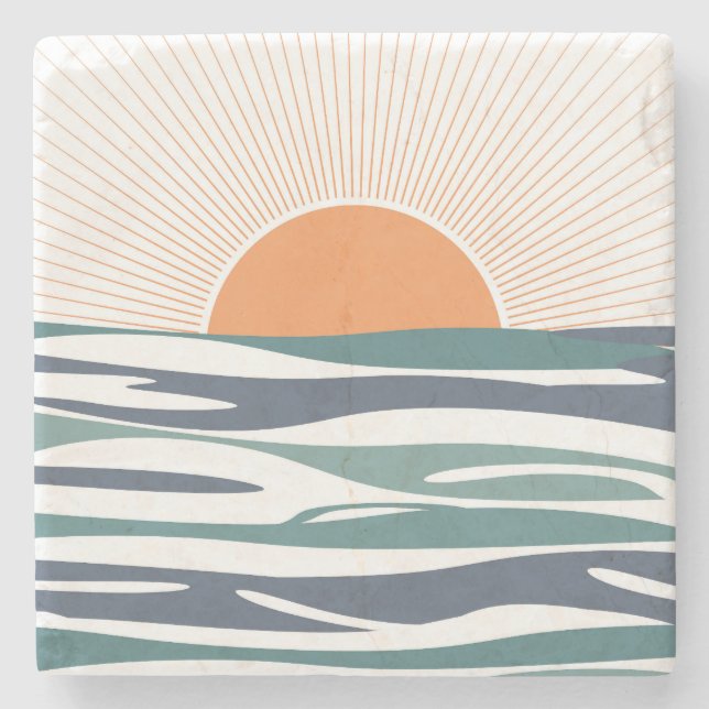 Sunrise by the sea stone coaster (Front)