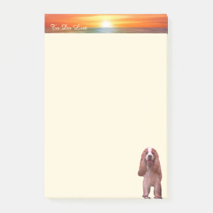Sunrise, calligraphy and cute puppy dog on ivory post-it notes