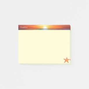 Sunrise, calligraphy and sea star on ivory post-it notes