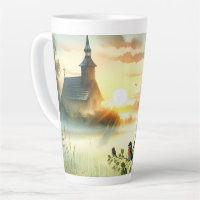 Sunrise Church with Birds in Misty Meadow No Verse