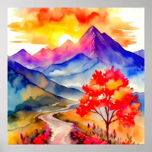 Sunrise Colourful Mountain Wall Art (Front)