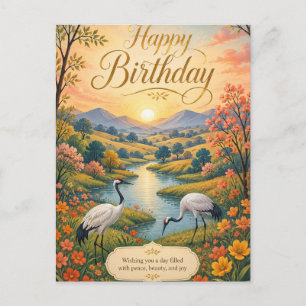 Sunrise Crane Meadow Birthday Serenity Postcard
