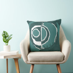 Sunrise Ethnic Circle - Dusty Teal Green White Cushion