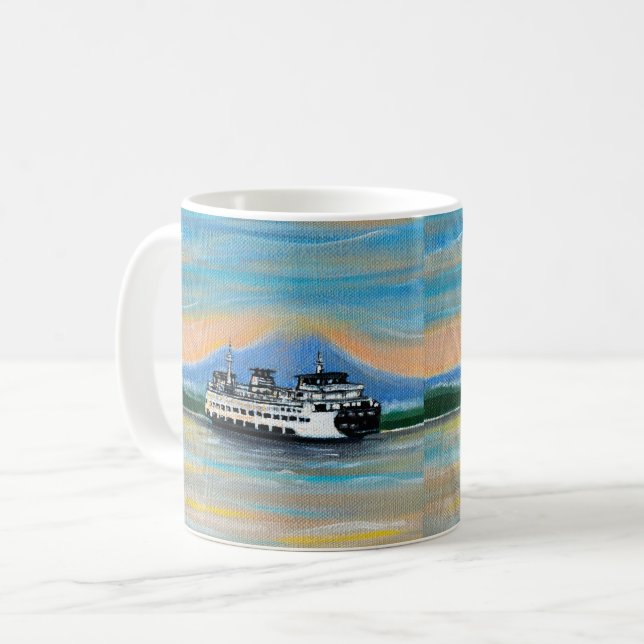 Sunrise Ferry Painting Coffee Mug (Front Left)