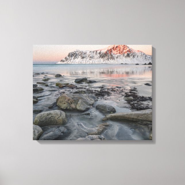 Sunrise Flakstad and Skagsanden Beach Canvas Print (Front)