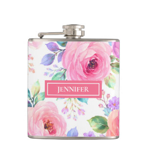 Sunrise Floral Boho Custom Name Design             Hip Flask