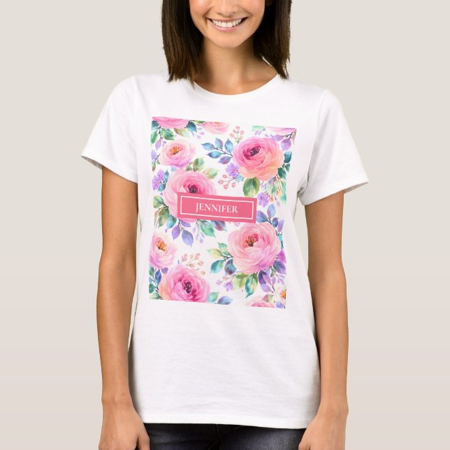 Sunrise Floral Boho Custom Name Design             T-Shirt (Front)