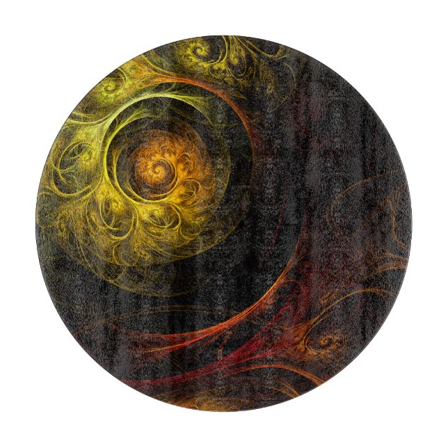 Sunrise Floral Red Abstract Art Circle Cutting Board (Front)
