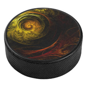 Sunrise Floral Red Abstract Art Hockey Puck