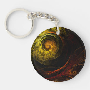 Sunrise Floral Red Abstract Art Key Ring