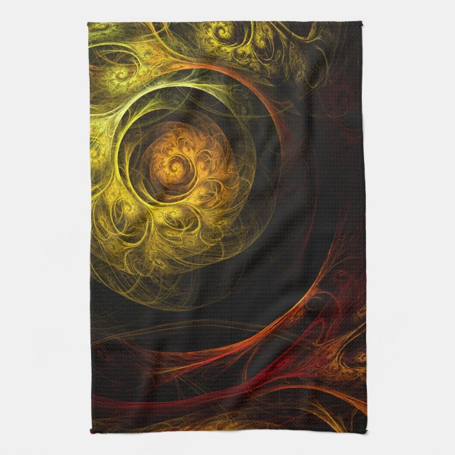 Sunrise Floral Red Abstract Art Kitchen Towel (Vertical)