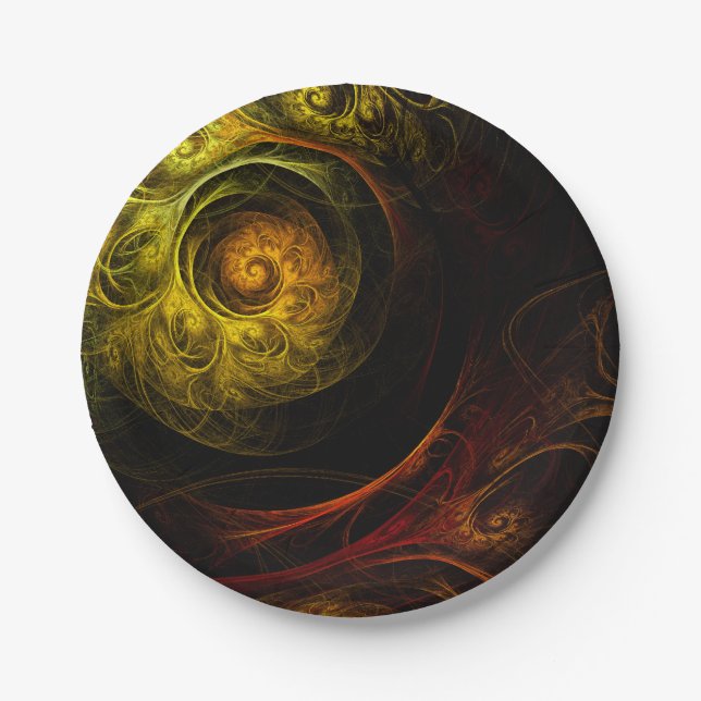 Sunrise Floral Red Abstract Art Paper Plate (Front)