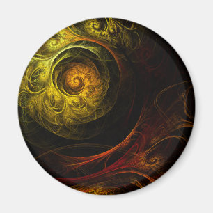 Sunrise Floral Red Abstract Art Round Magnet