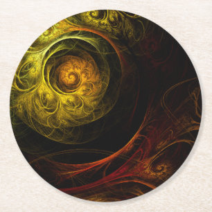 Sunrise Floral Red Abstract Art Round Paper Coaster