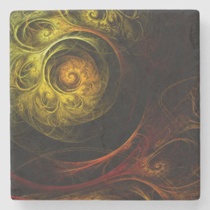 Sunrise Floral Red Abstract Art Stone Coaster