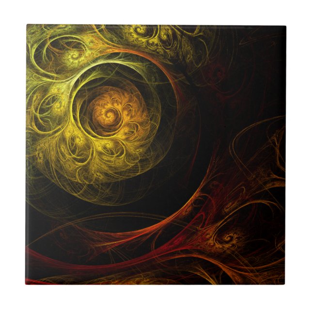 Sunrise Floral Red Abstract Art Tile (Front)