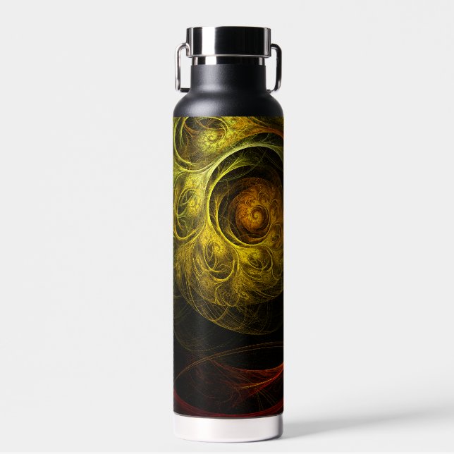 Sunrise Floral Red Abstract Art Water Bottle (Front)