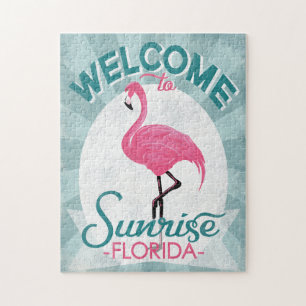 Sunrise Florida Pink Flamingo Retro Jigsaw Puzzle