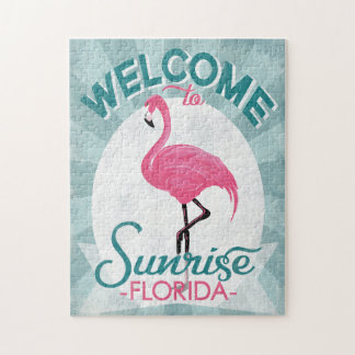 Sunrise Florida Pink Flamingo Retro Jigsaw Puzzle