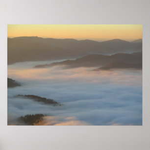 Sunrise fog in Pieniny Poster
