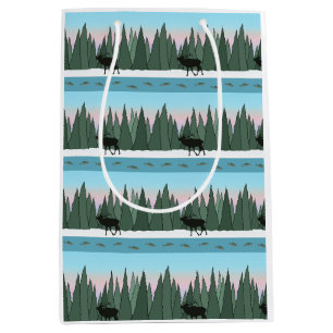 Sunrise Forest with Elk and Fish Wrapping Paper Medium Gift Bag