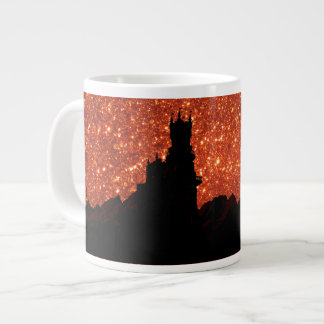 Sunrise glitter, dragon, dark mountain Castle Large Coffee Mug