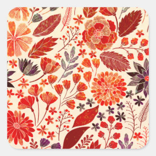 Sunrise Gold Fall Floral Leaves Garden Square Sticker