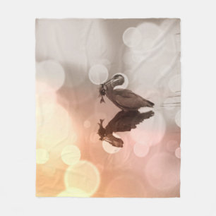 Sunrise Great Blue Heron Reflection Fleece Blanket