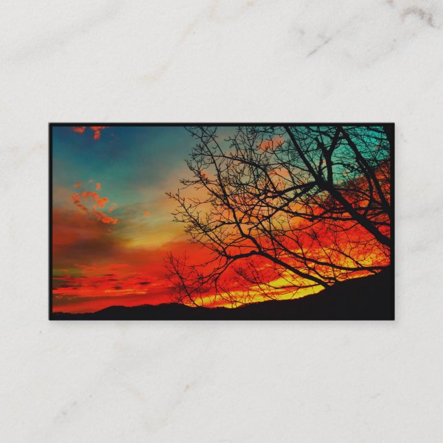 sunrise in mountains behind tree business card (Front)