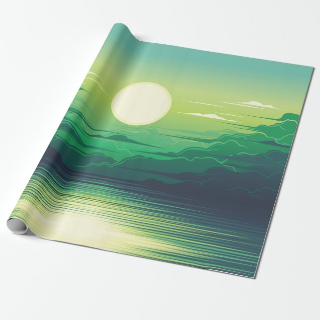 Sunrise in the sea illustration apparel,art,beauti wrapping paper (Unrolled)