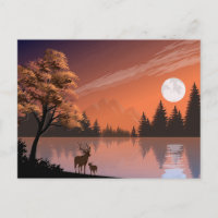 Sunrise Landscape with Lake and Deers-51207