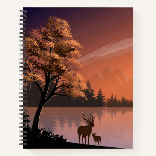 Sunrise Landscape with Lake and Deers-51207 Notebook
