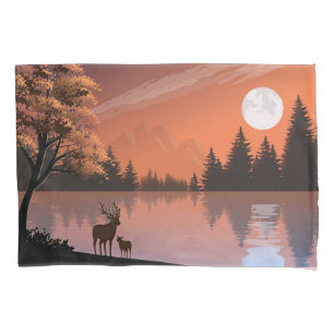 Sunrise Landscape with Lake and Deers-51207 Pillowcase