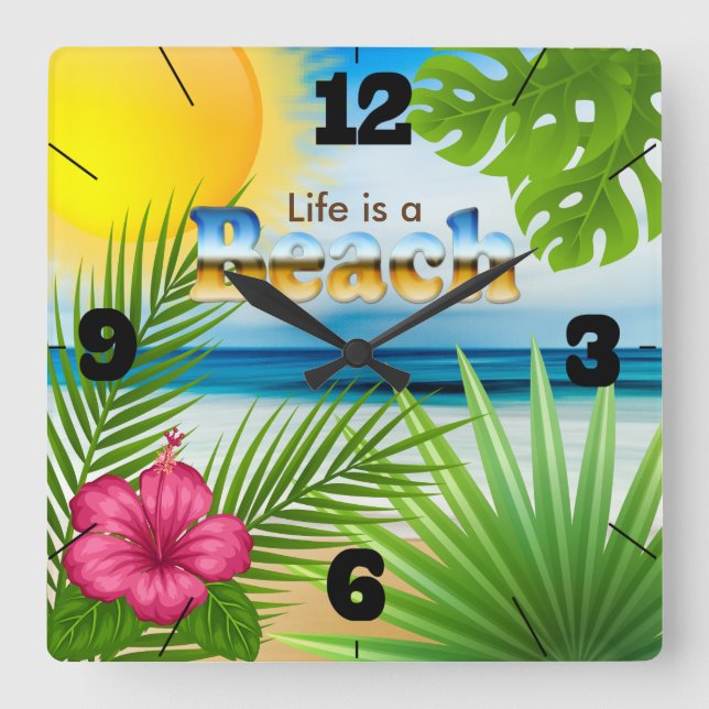 Sunrise Life is a Beach Design Square Wall Clock (Front)