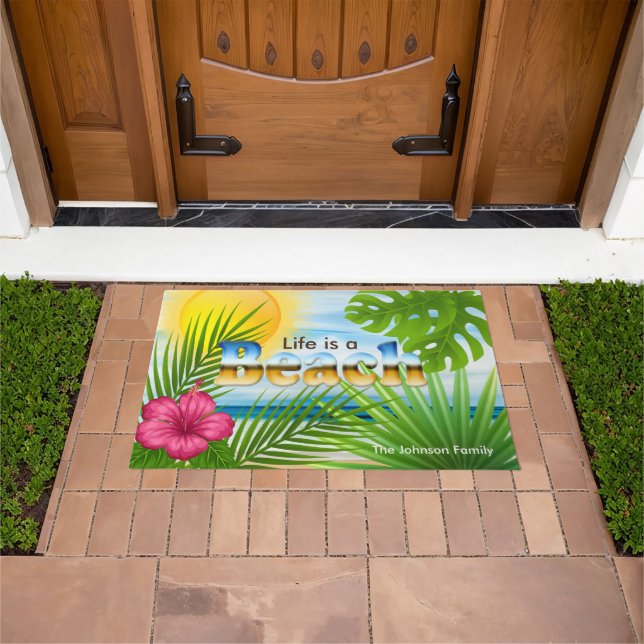 Sunrise Life is a Beach Tropical Design Doormat (Outdoor)