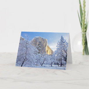 Sunrise light hits El Capitan through snowy Card