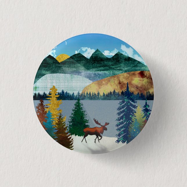 Sunrise Moose 3 Cm Round Badge (Front)