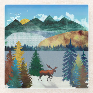 Sunrise Moose Glass Coaster