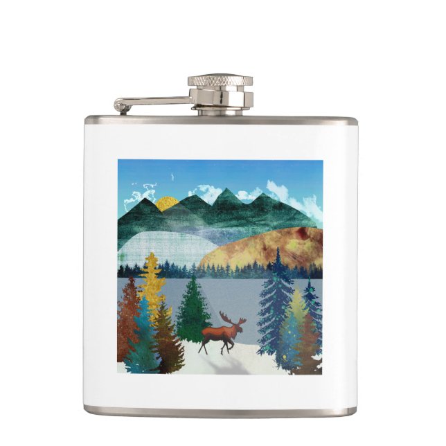 Sunrise Moose Hip Flask (Front)