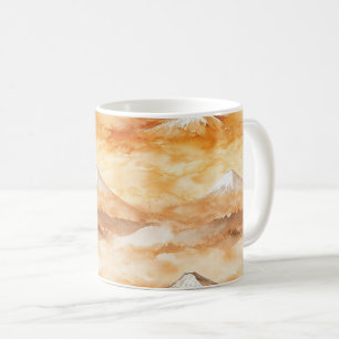 Sunrise Mount Fuji Watercolor Orange Landscape Coffee Mug