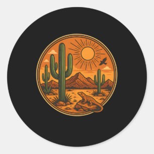 Sunrise Mountain Nature Retro Hiking Outdoors Dese Classic Round Sticker