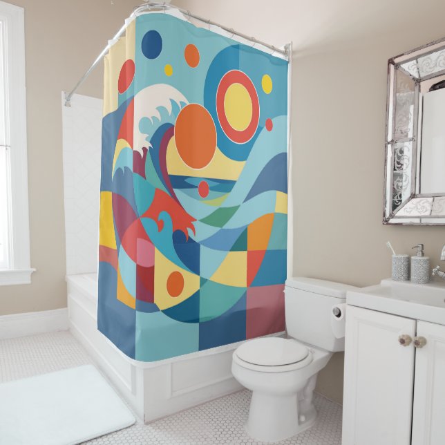Sunrise Ocean Wave Shower Curtain (In Situ)