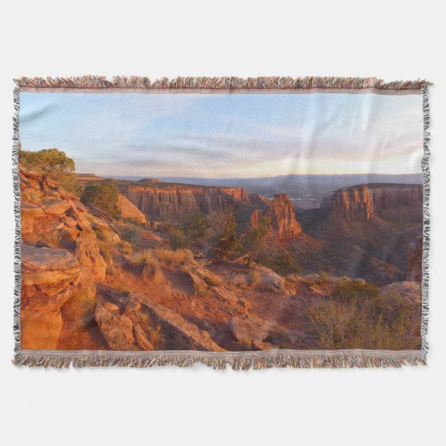 Sunrise on the Grand View Trail at CO Monument Throw Blanket (Front)