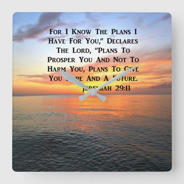 SUNRISE ON THE OCEAN PHILIPPIANS 4:13 SCRIPTURE SQUARE WALL CLOCK (Front)