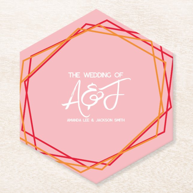 Sunrise Orange Pink Bright Rose Pink Red Wedding   Paper Coaster (Front)