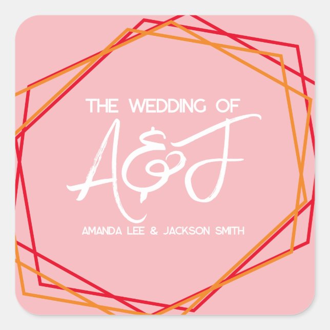 Sunrise Orange Pink Bright Rose Pink Red Wedding Square Sticker (Front)