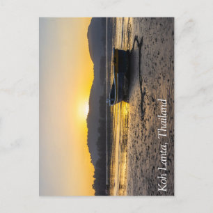 Sunrise over a boat on the beach, Koh Lanta, Thail Postcard