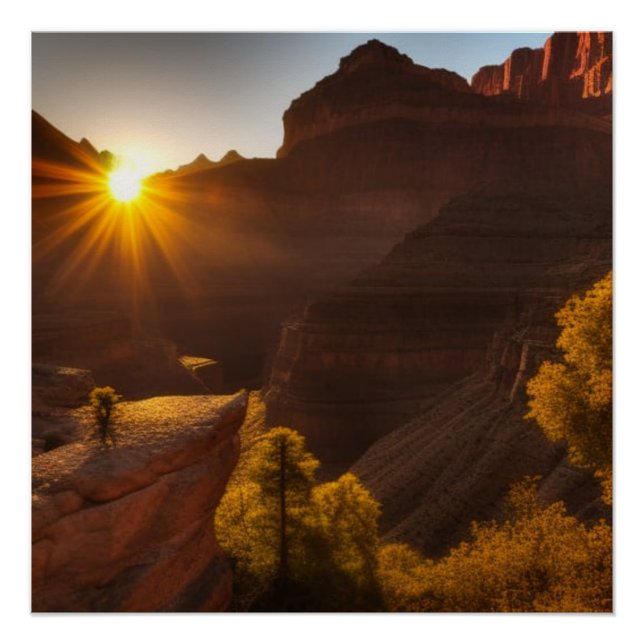 Sunrise Over a Canyon Glossy Poster (Front)